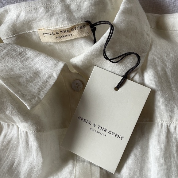 Spell | White Basic Linen Blouse | L - Picture 12 of 16